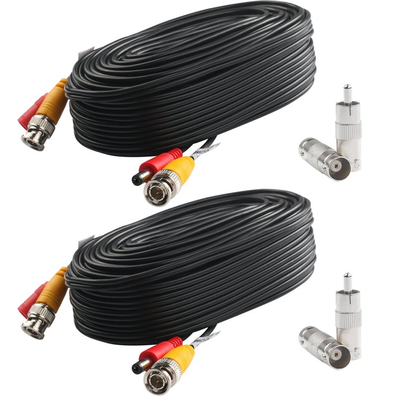 Postta BNC Video Power Cable (2 Pack 25 Feet) Video Security Camera Cable Wire with Four Connectors for CCTV DVR Surveillance System - Image 1